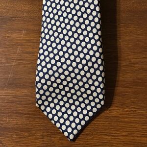 AUTHENTIC BORRELLI 100% SILK NECKTIE DARK BLUE W/WHITE POLKA DOTS